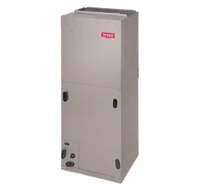 Tan Bryant brand vertical air handler.