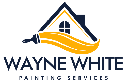 Logo for Wayne White Painting Services: a house silhouette with a paintbrush creating a yellow paint stroke.
