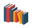 A row of books stacked on top of each other on a white background.