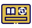 An icon of a book and a barcode on a yellow background.