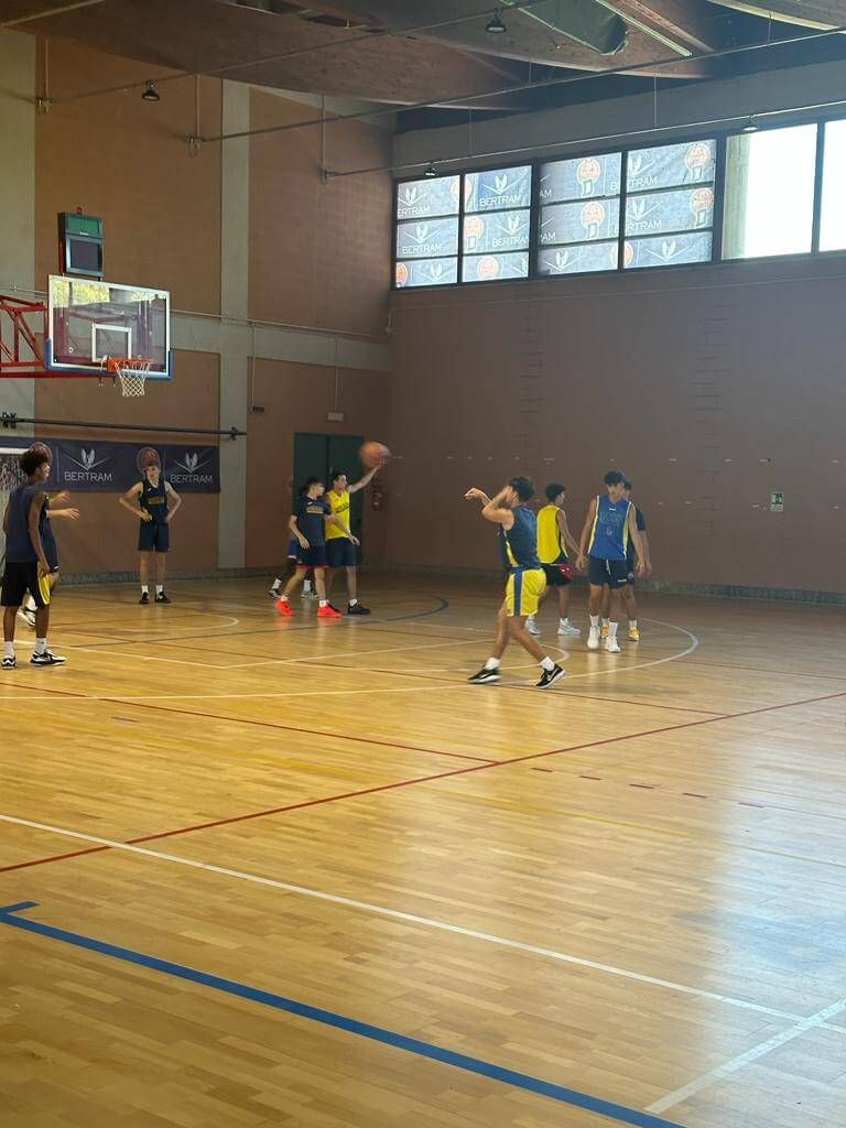 Un gruppo di persone sta giocando a basket in una palestra.