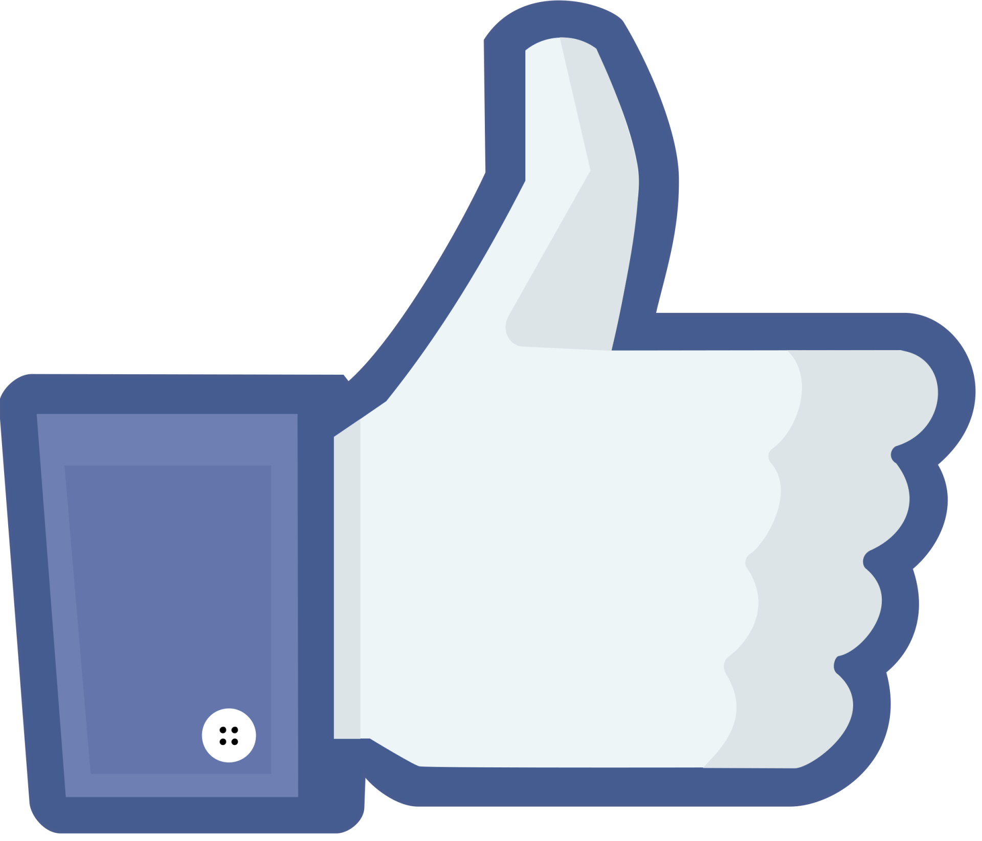 A facebook thumbs up icon with a blue shirt on a white background.