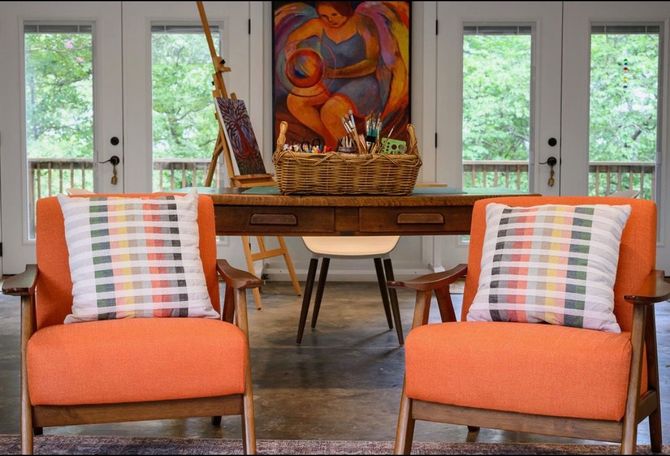 Seating area inside the studio.