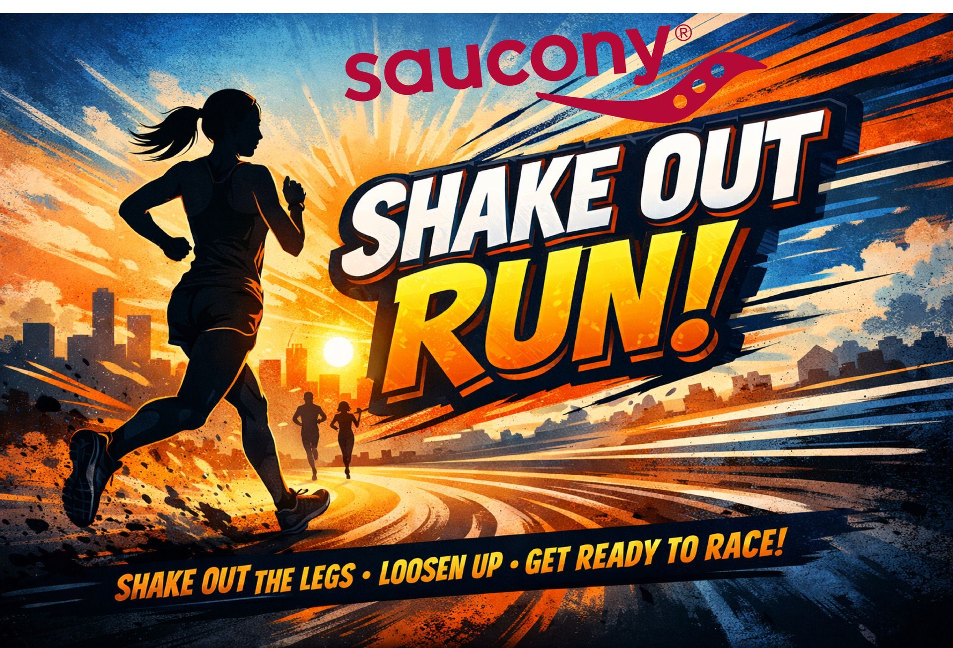 Saucony Shake Out Run Graphic with female runner and 