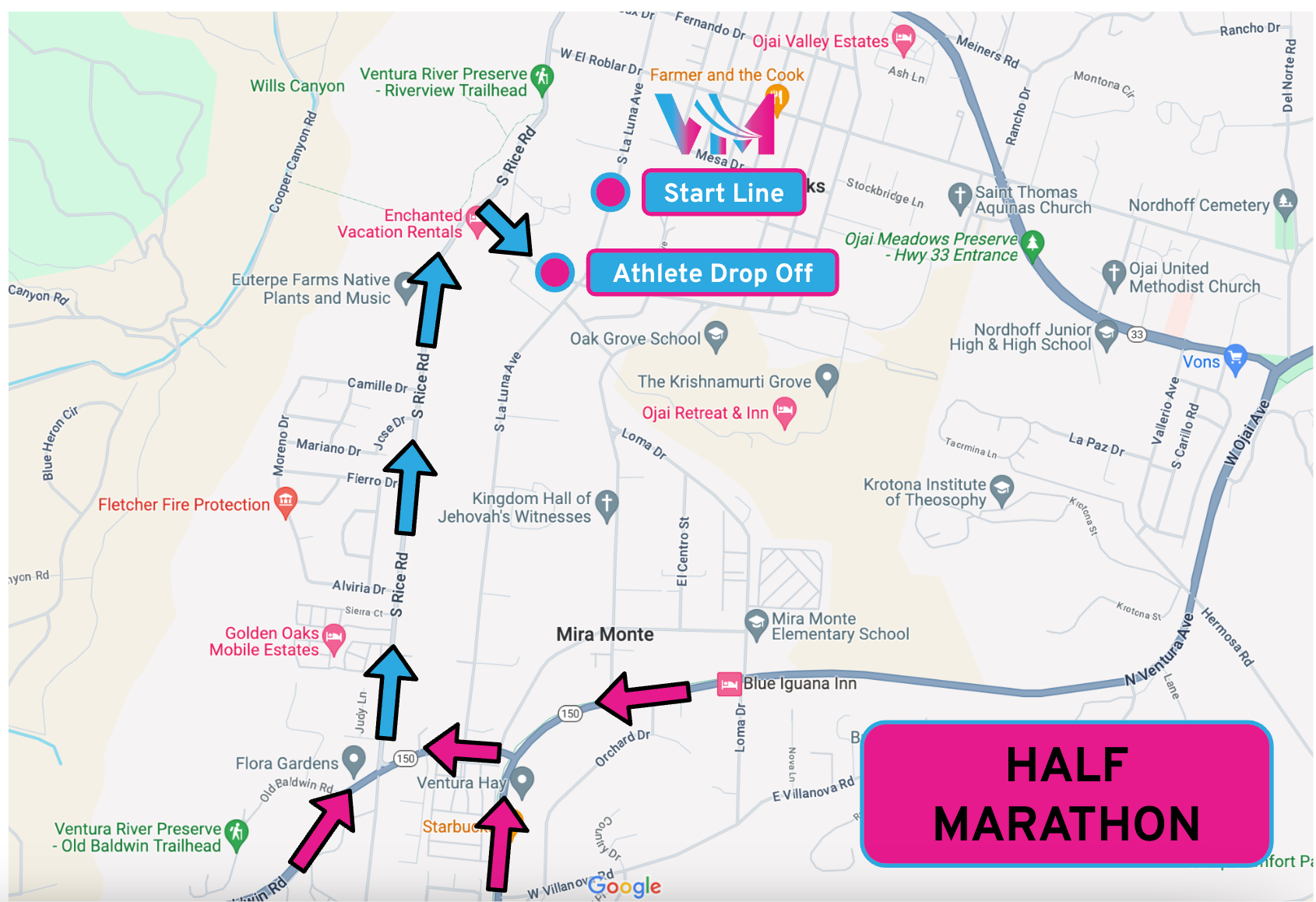 Half Marathon Athlete Drop Off Map