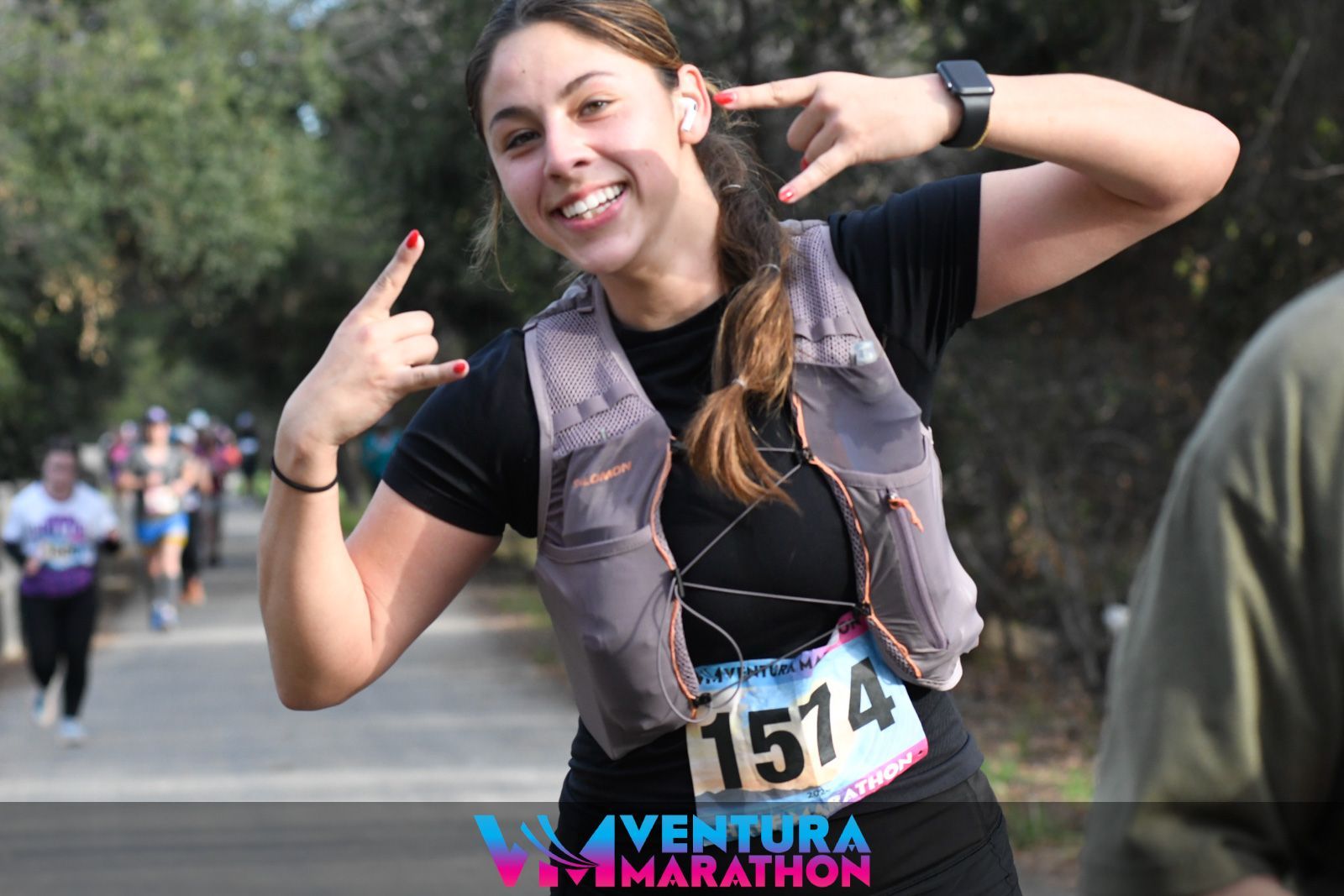 Runner on the gently downhill Ventura Marathon course.