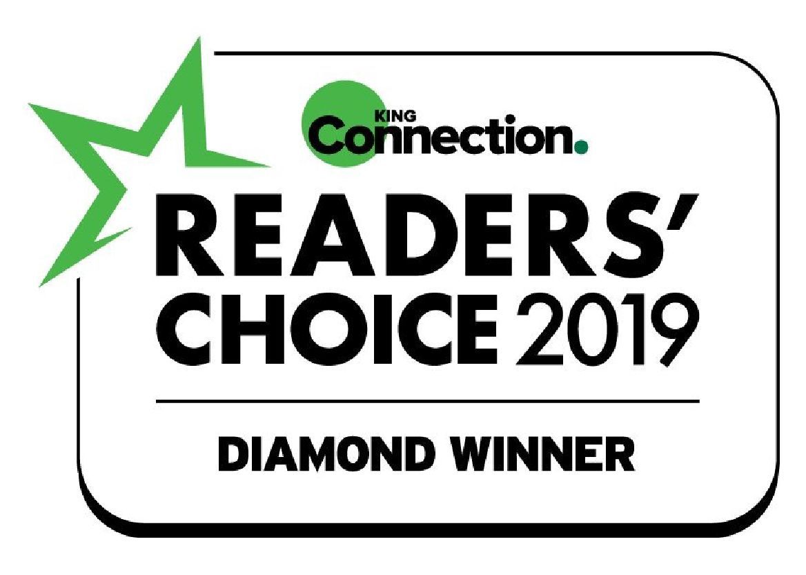 King Connection Readers' Choice 2019 award badge. Green star and circle with 
