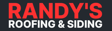 Randy&rsquo;s Roofing & Siding logo in red and white on a dark background
