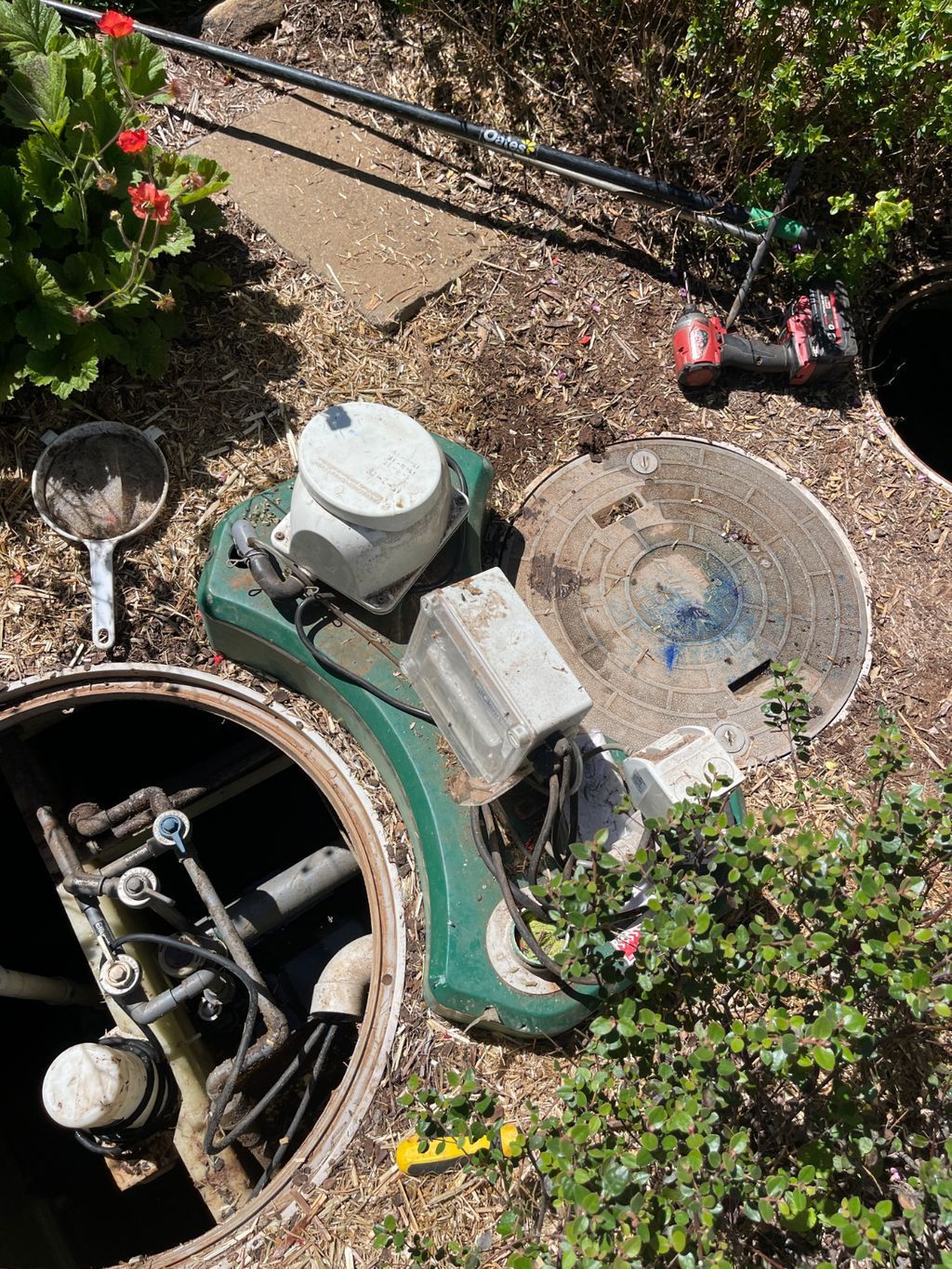 A Manhole Cover is Sitting in the Middle of a Lush Green Field — Elite Wastewater Solutions in Moss Vale, NSW