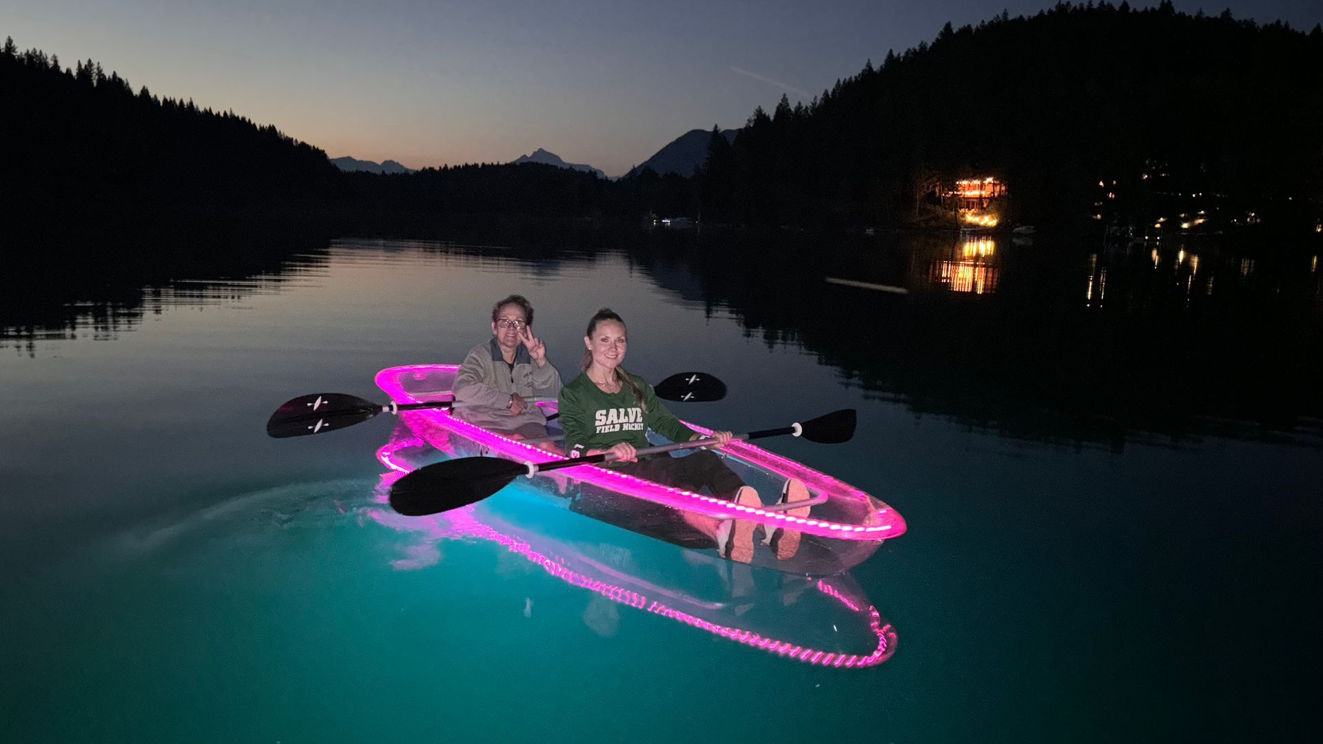 Kayaking night tour in LED lit kayaks in West Glacier MT
