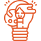 An orange icon featuring a light bulb with a paintbrush inside, symbolizing creative ideas or artistic inspiration.