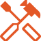Orange icon of a crossed hammer and screwdriver representing construction, repair, or maintenance services.