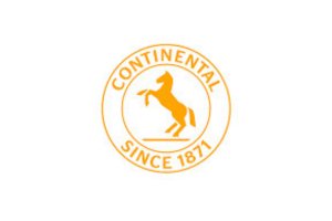 An orange circular logo featuring a rearing horse silhouette with the text