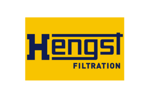 The Hengst Filtration logo, featuring dark blue text on a yellow rectangular background.