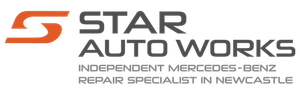 Logo for Star Auto Works, an independent Mercedes-Benz repair specialist in Newcastle, featuring a stylized orange S.