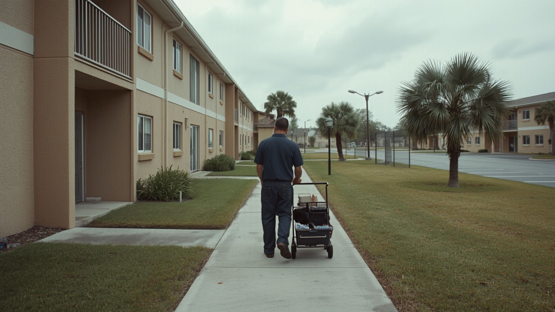 Maintenance worker servicing a common area at a Florida community association