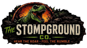 The Stompground Co. logo with an orange T. rex and the tagline &ldquo;Hear the roar, feel the rumble&rdquo;