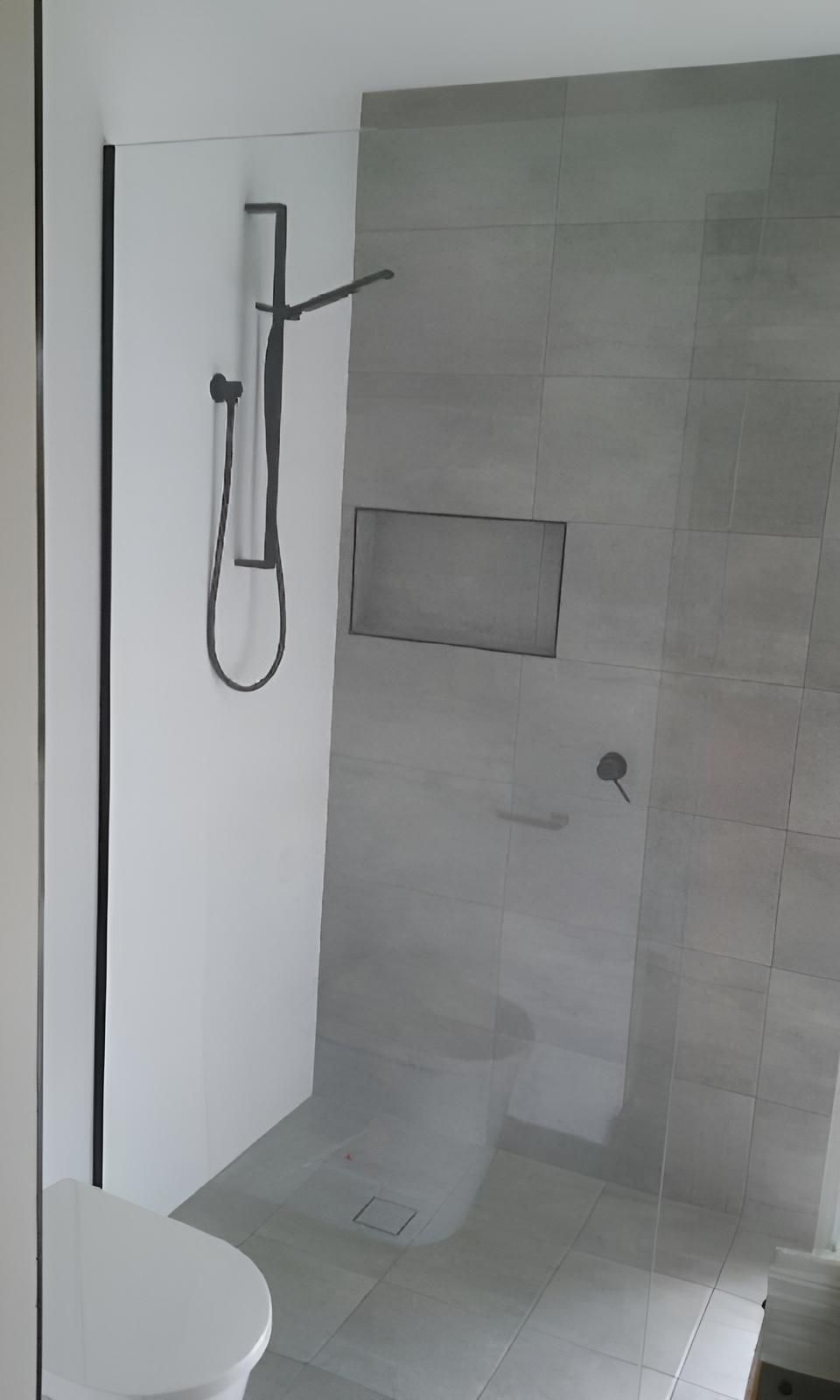 A Bathroom with A Walk in Shower and A Toilet — Grainger Windows & Doors in Lennox Head, NSW