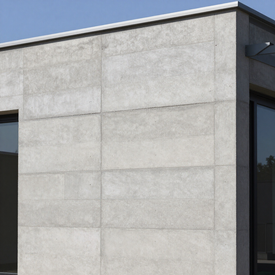 Concrete Blocks in Addis Ababa shown as smooth gray exterior wall panels on new buildings beneath the bright blue skies.