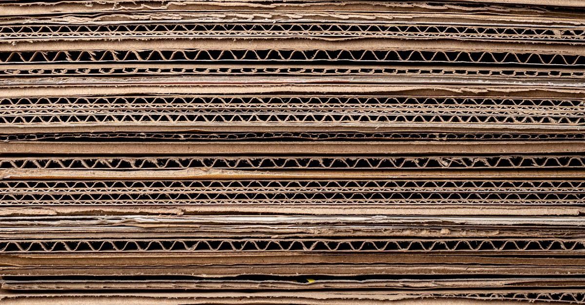 Close-up of a stack of brown corrugated cardboard sheets, revealing layered fluting structure.