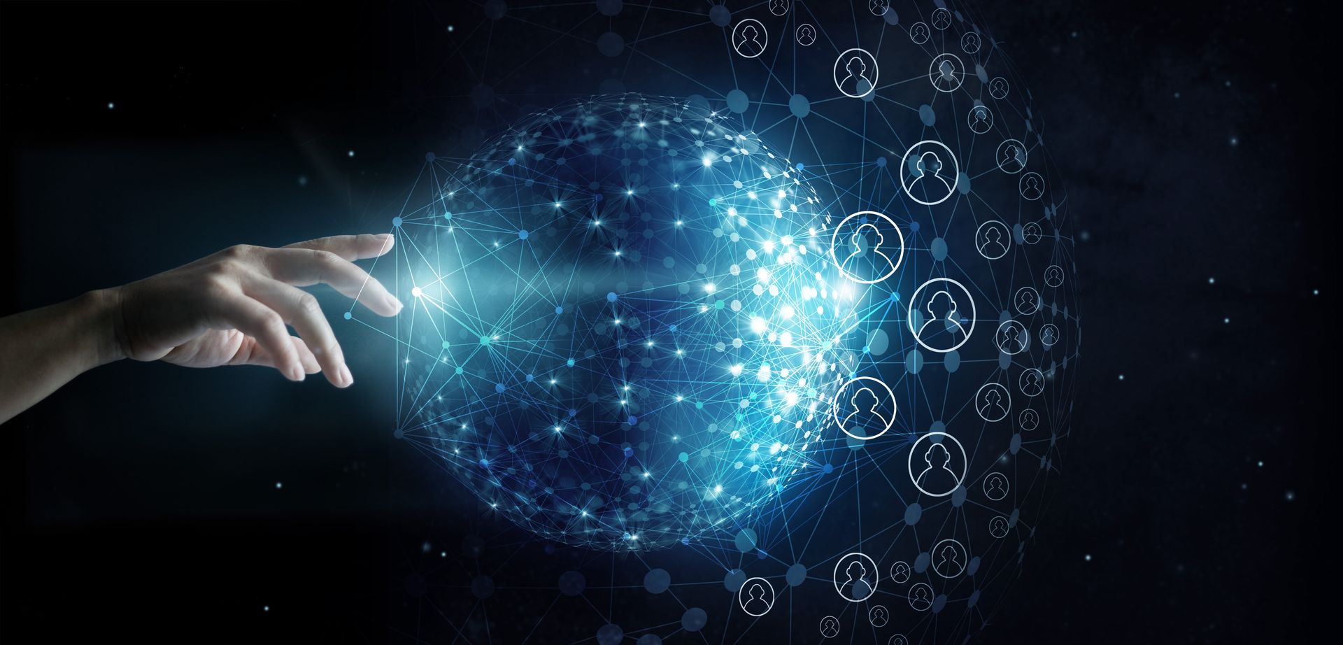 Businessman touching global network and data customer connection on space background.