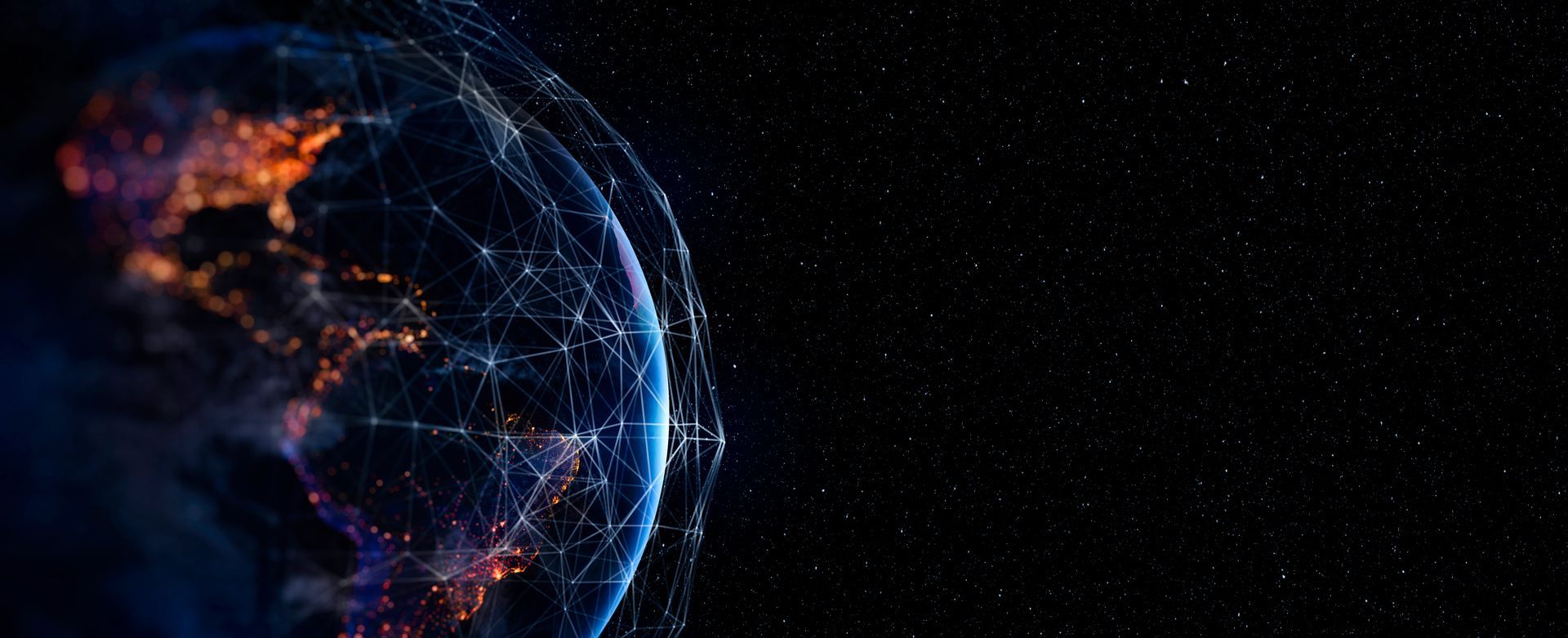 Communication technology for internet business. Global world network and telecommunication on earth cryptocurrency and blockchain and IoT. Elements of this image furnished by NASA.