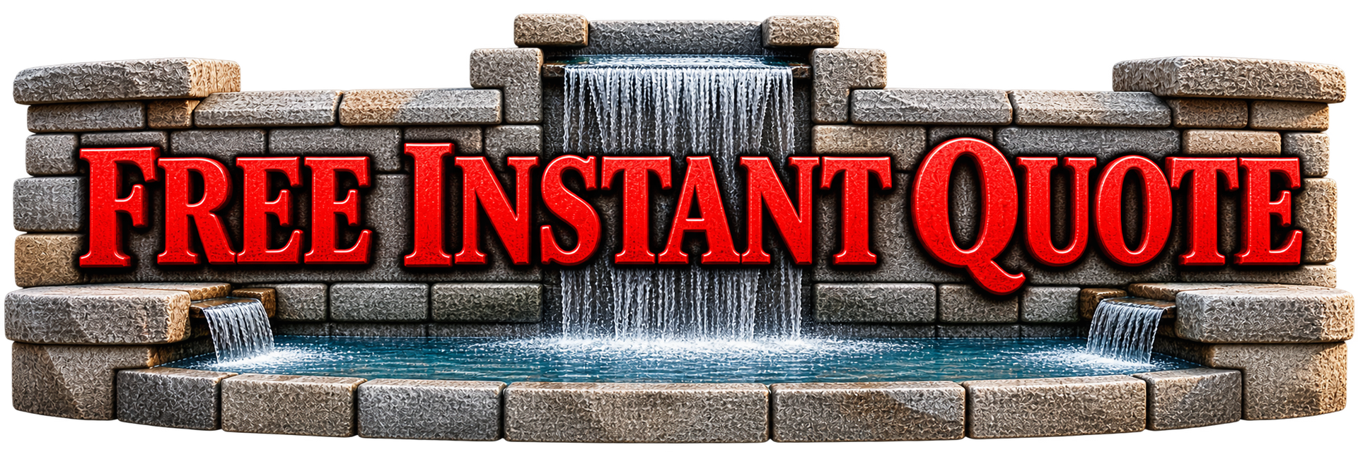 Red “FREE INSTANT QUOTE” sign on a stone plaque with tropical plants and rocks