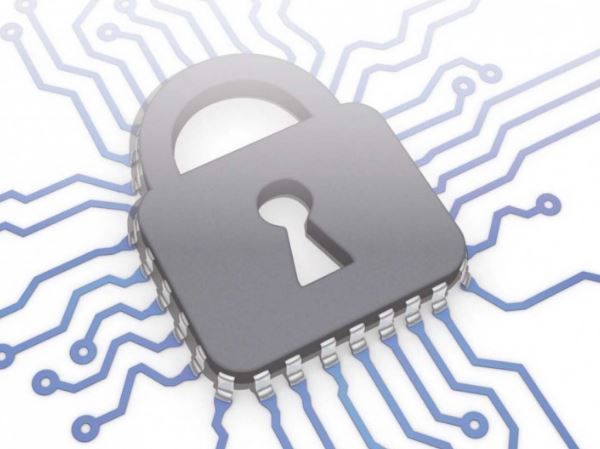 Gray padlock on a circuit board, symbolizing cybersecurity and data protection