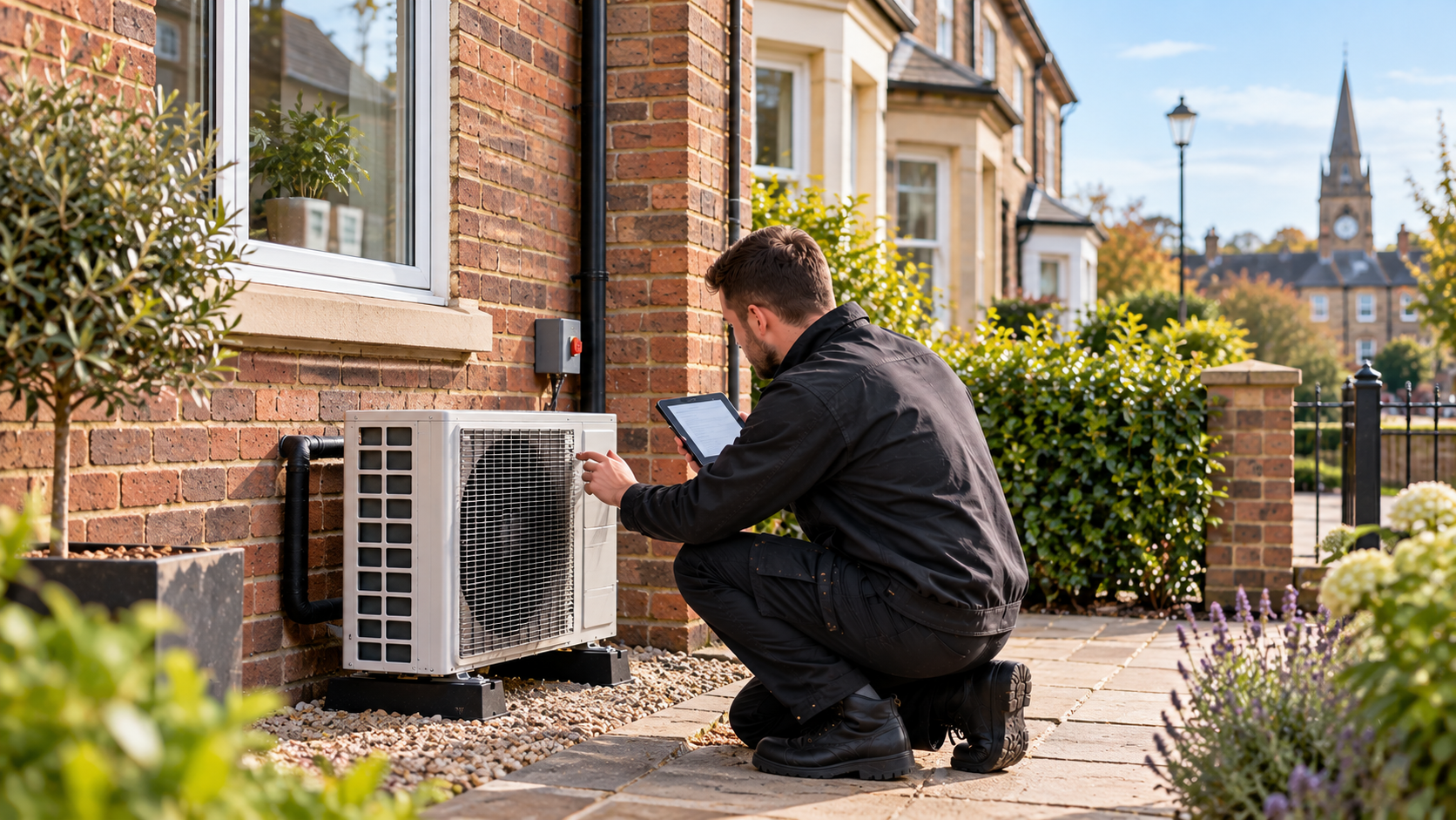 Air source heat pumps shown on different sized homes to illustrate why heat loss determines system size