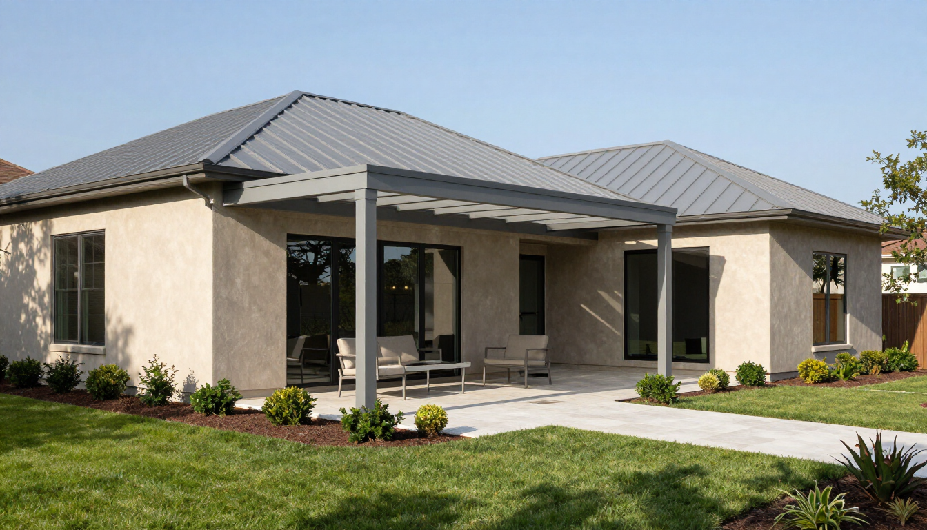 Aluminum patio roof extension on a Houston home