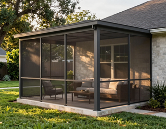 Screen room enclosure on a backyard patio in Houston, TX