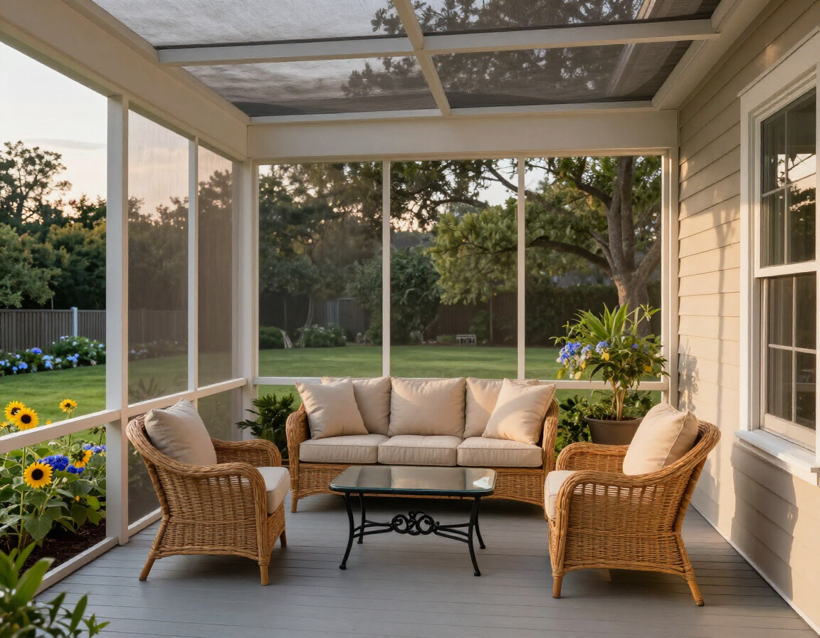 Screened porch with outdoor furniture