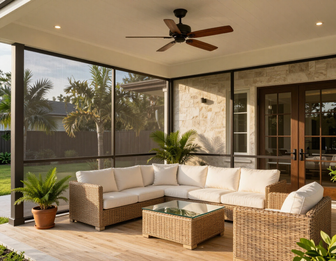 Screened porch with outdoor furniture