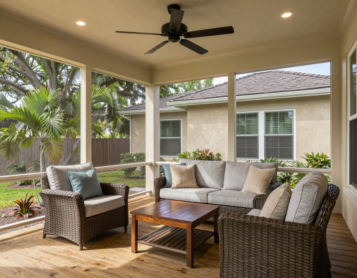 Screened porch with outdoor furniture