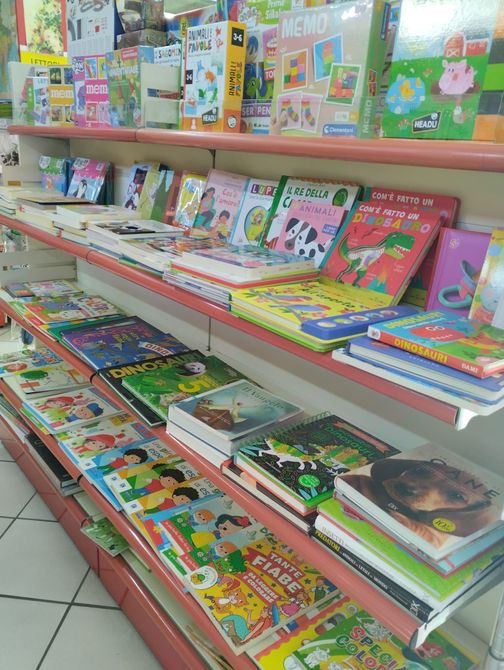 Un negozio pieno di libri e giocattoli