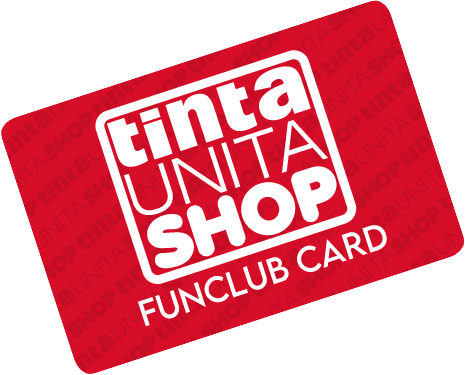 Una carta funclub tinta unita shop rossa su uno sfondo bianco