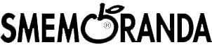 Un logo in bianco e nero per smemorada con una mela al centro.