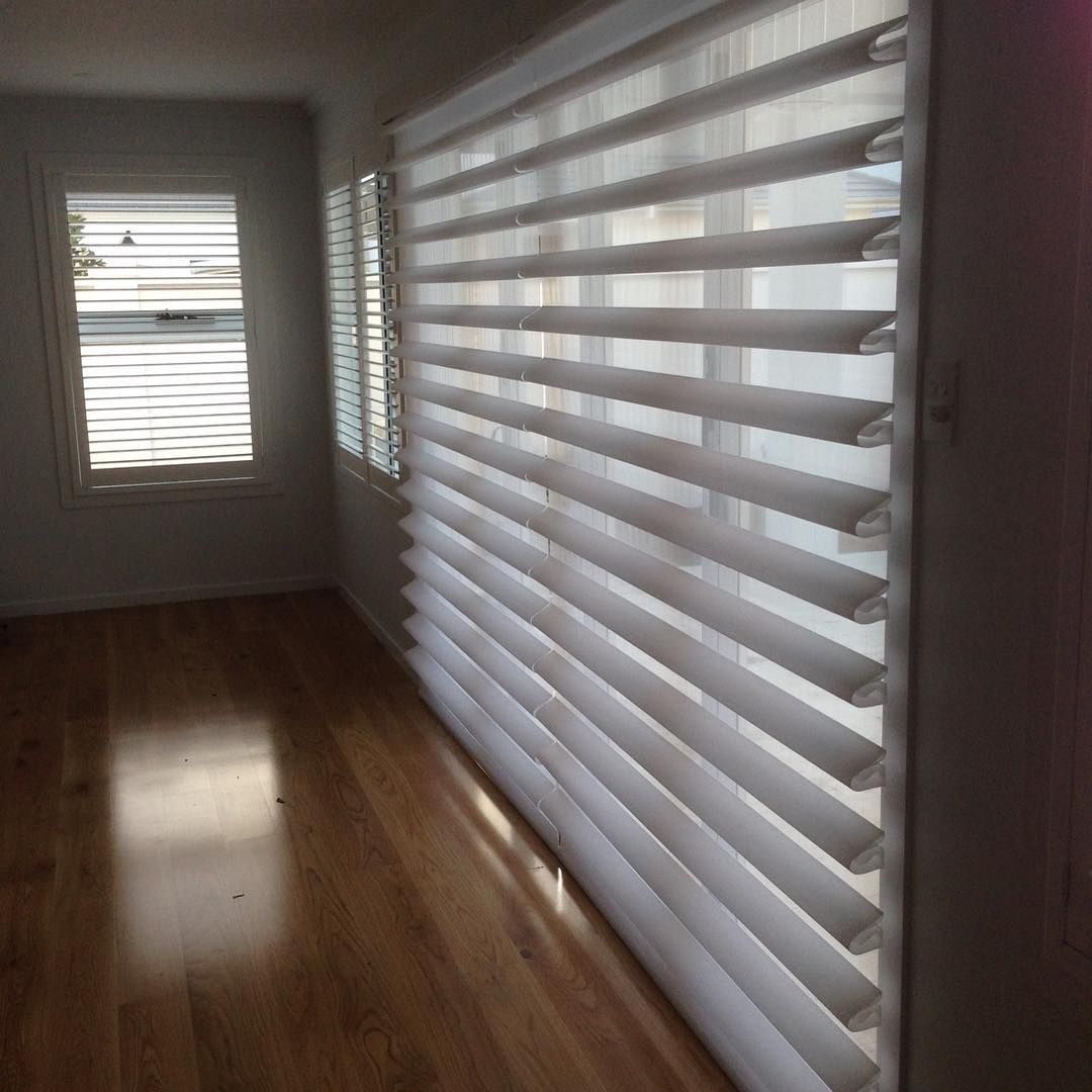 Room With Wooden Floor, Large Window With Horizontal Striped Blinds — BlindDESIGN in Mullumbimby, NSW