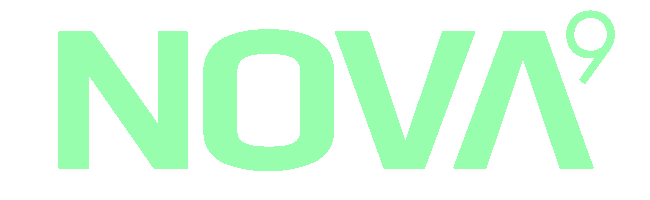 NOVA 9 logo in neon green on a black background