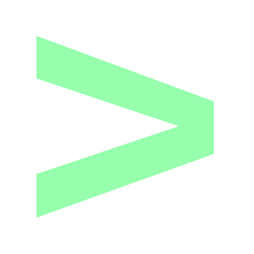 Mint-green greater-than symbol on a white background