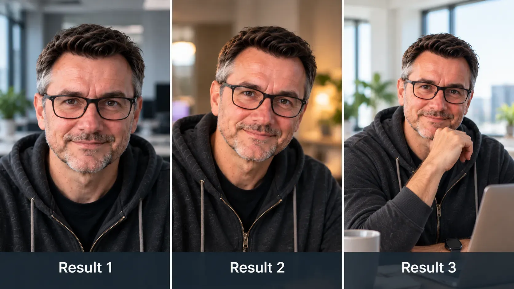 Three different interpretations of the same AI image prompt