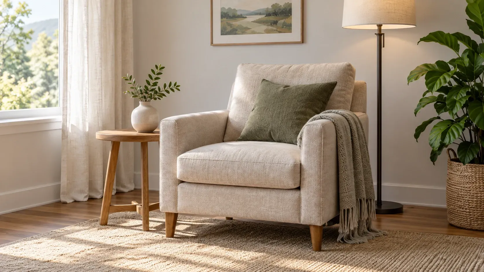 Tightly framed AI interior image showing less of the room and more emphasis on the main furniture