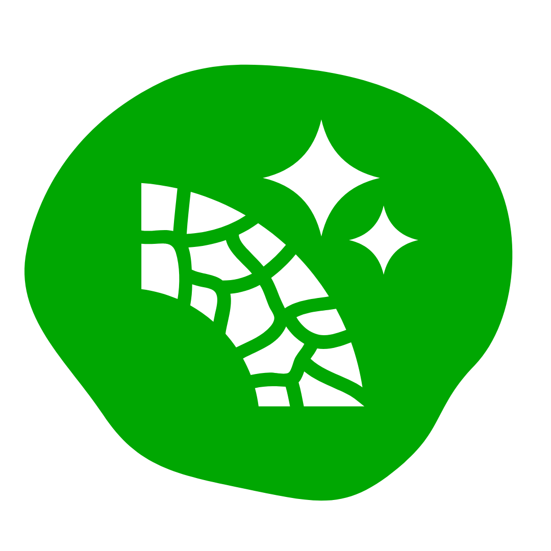 A green circle with a white silhouette of a shoe on it.