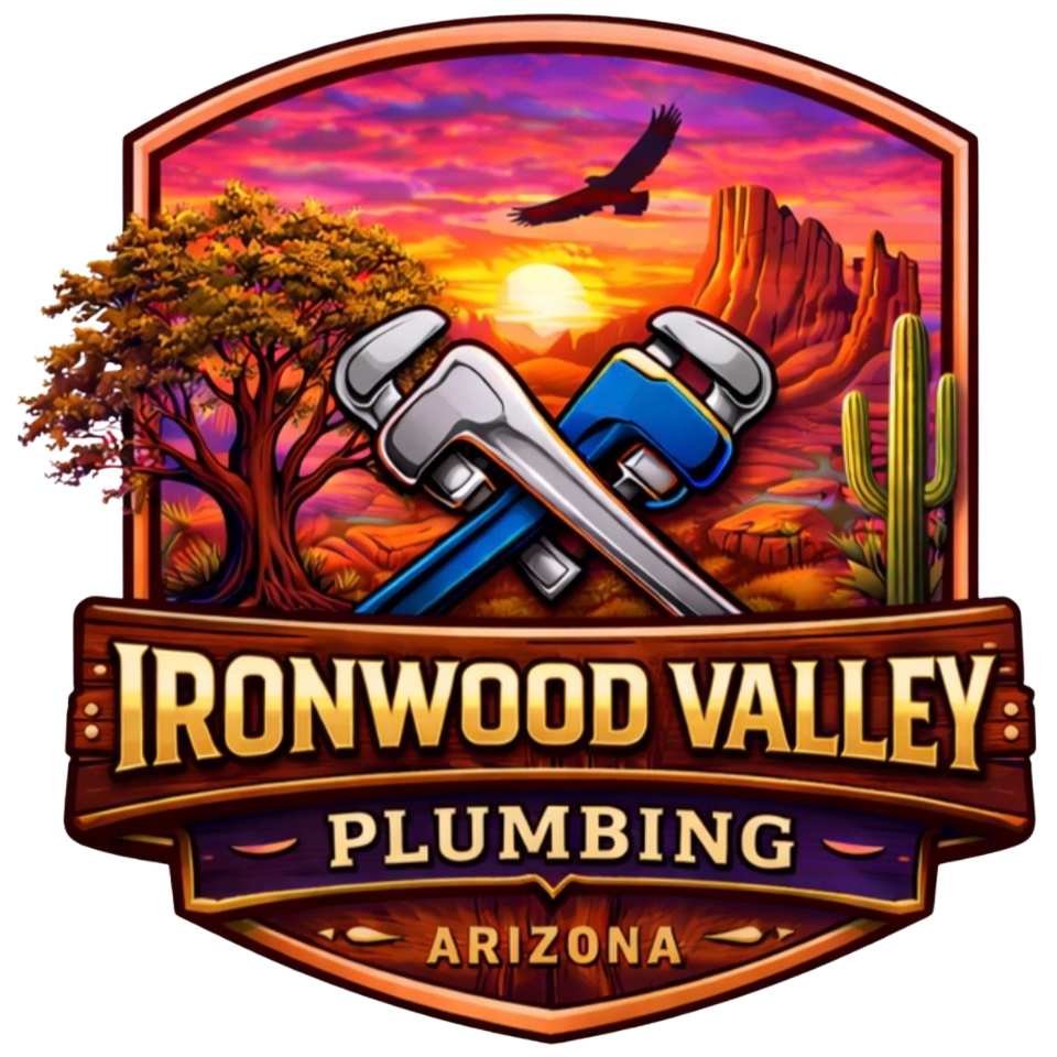 Hexagon logo with mountains, trees, and campfire in orange and blue. Company name is white.