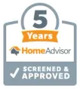 A home advisor logo that says `` 3 years home advisor screened and approved ''.