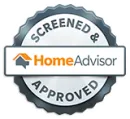A screened and approved home advisor logo on a white background.
