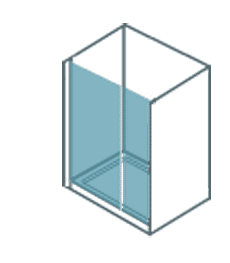 Un dibujo de una cabina de ducha con puerta de cristal.