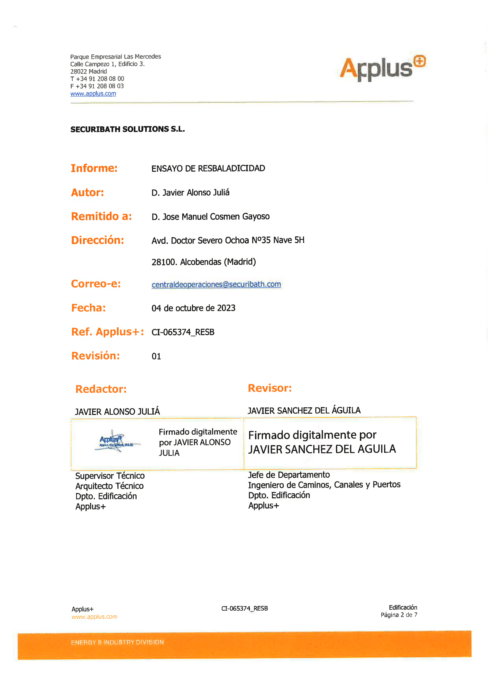 Documento oficial de la certificación de Sanitiged