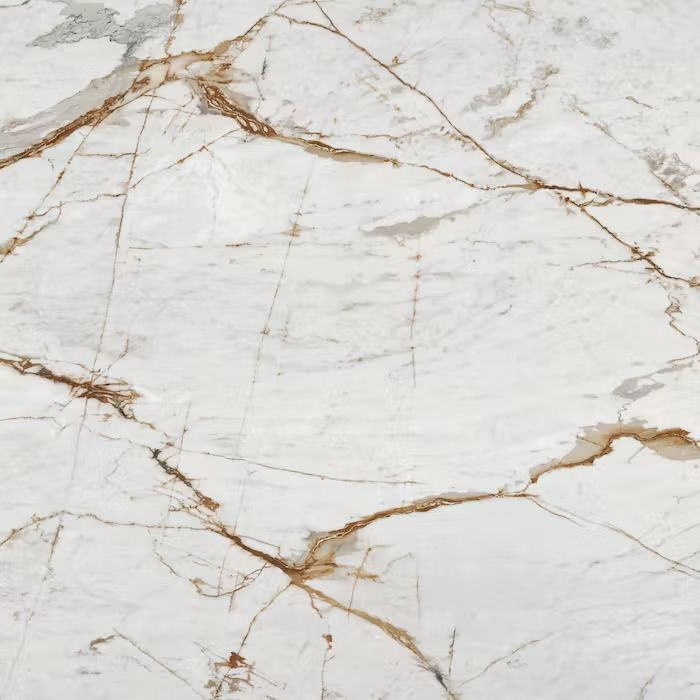 Un primer plano de una baldosa de mármol blanco con un borde marrón.
