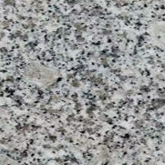 Un primer plano de una encimera de granito blanco con manchas negras.